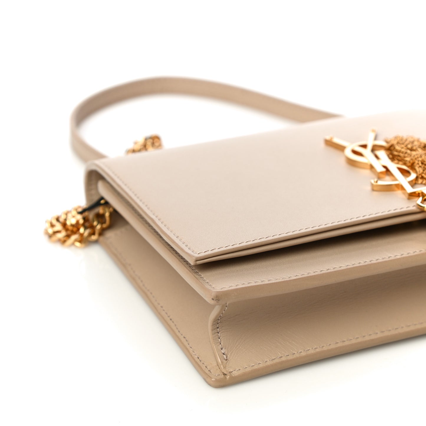 Smooth Calfskin Classic Monogram Kate Tassel Chain Wallet Light Natural