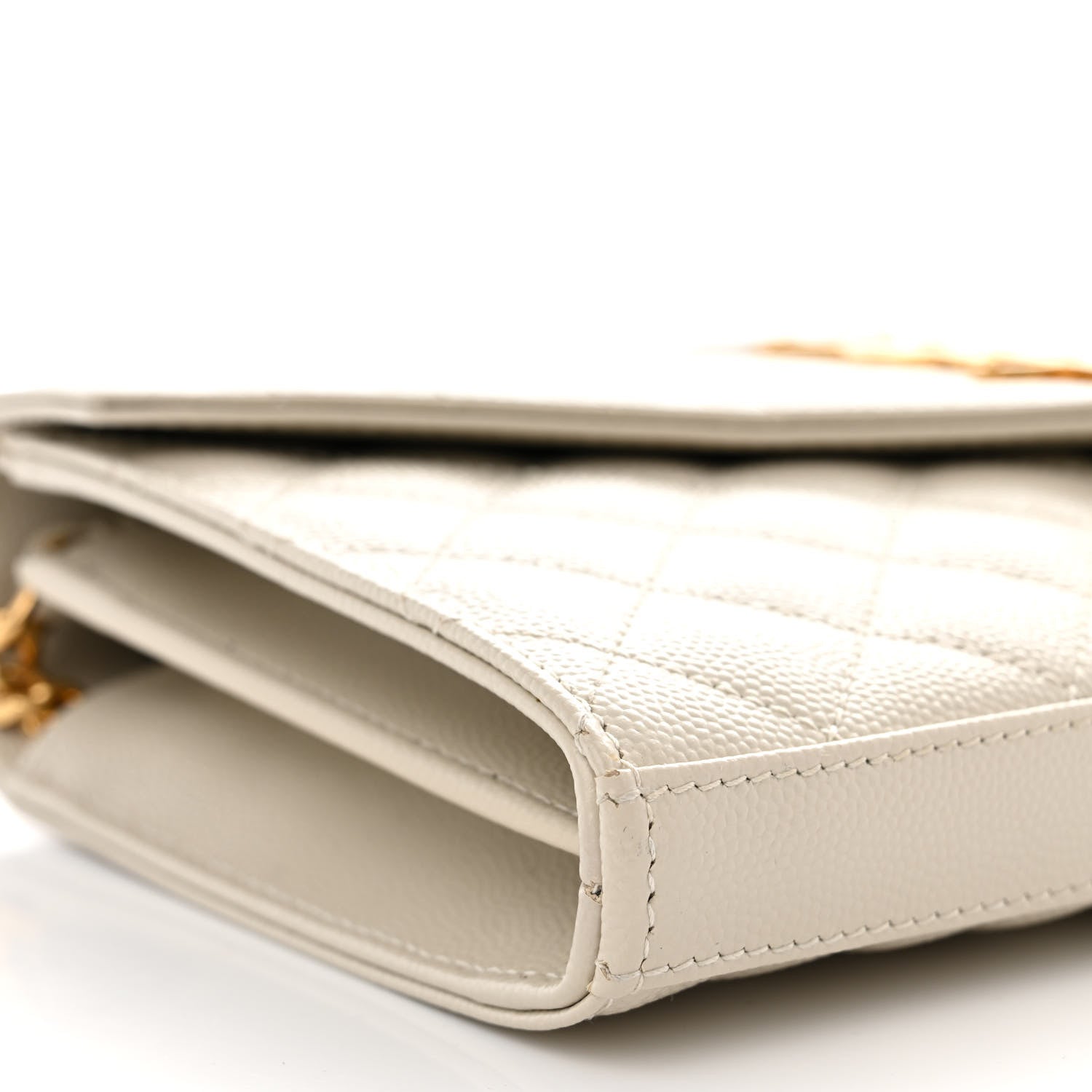 Saint Laurent Grain De Poudre Mixed Matelasse Triquilt Monogram Chain Wallet Crema Soft 8 of 9