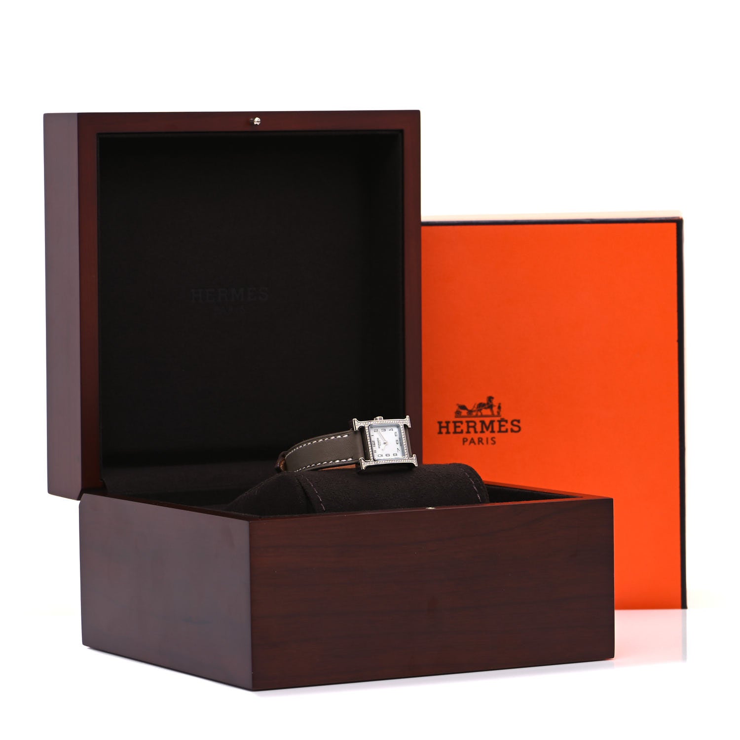 Hermes Stainless Steel Swift Diamond Bezel Mother of Pearl 17.2mm Heure H Hour Quartz Watch Etoupe 5 of 5