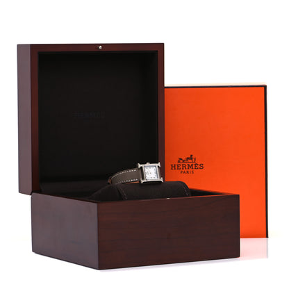 Hermes Stainless Steel Swift Diamond Bezel Mother of Pearl 17.2mm Heure H Hour Quartz Watch Etoupe 5 of 5