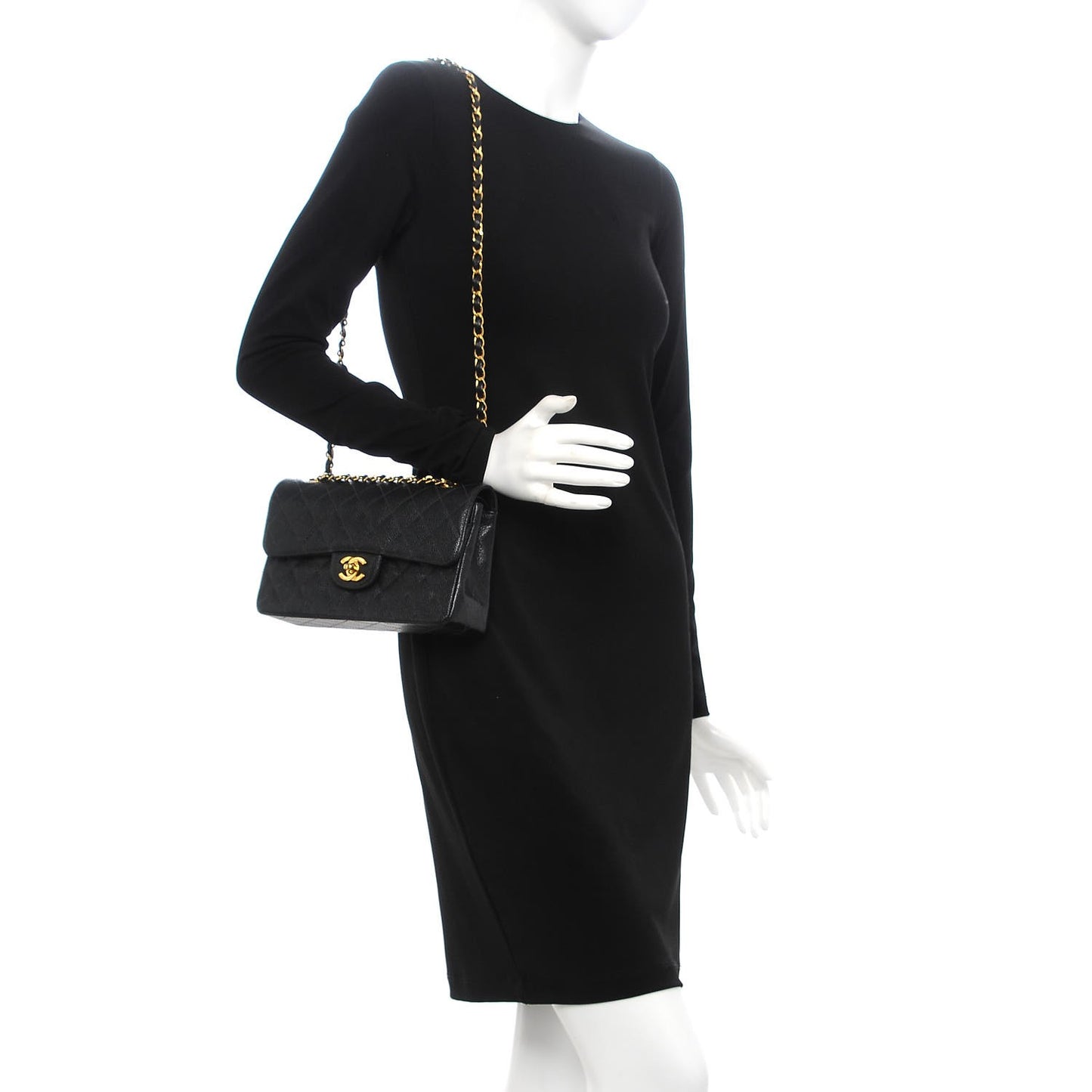 Caviar Quilted Small Double Flap Black