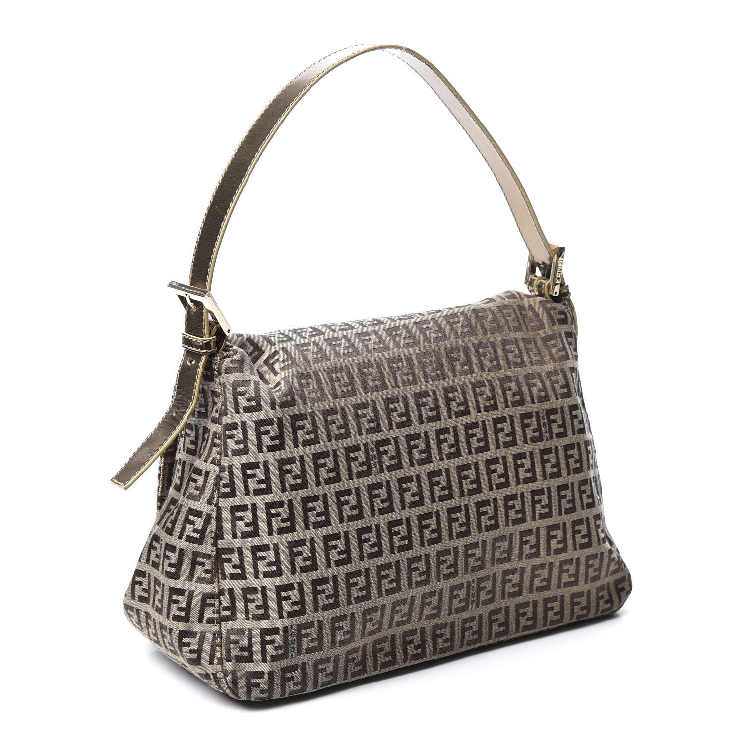 Fendi Metallic Canvas Patent Zucchino Mama Baguette Dark Brown Gold 2 of 9