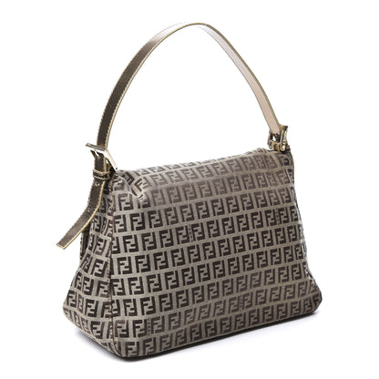 Fendi Metallic Canvas Patent Zucchino Mama Baguette Dark Brown Gold 2 of 9