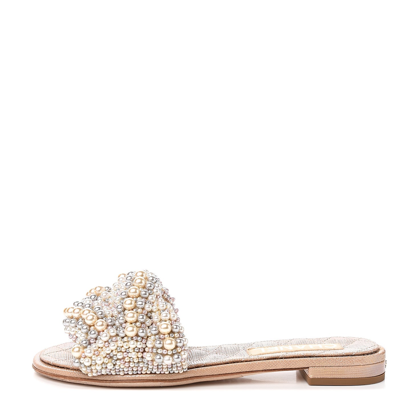 Fantasy Calfskin Pearl Cord CC Mules 36.5 Ivory Grey