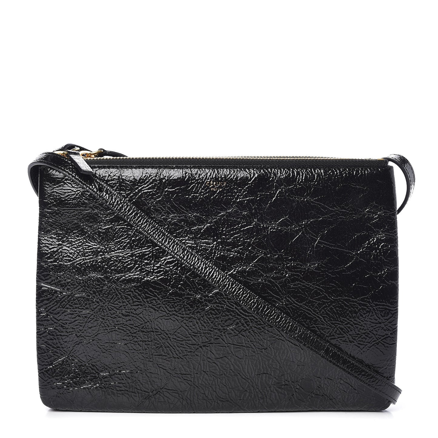Shiny Goatskin Large Trio Crossbody Bag Black
