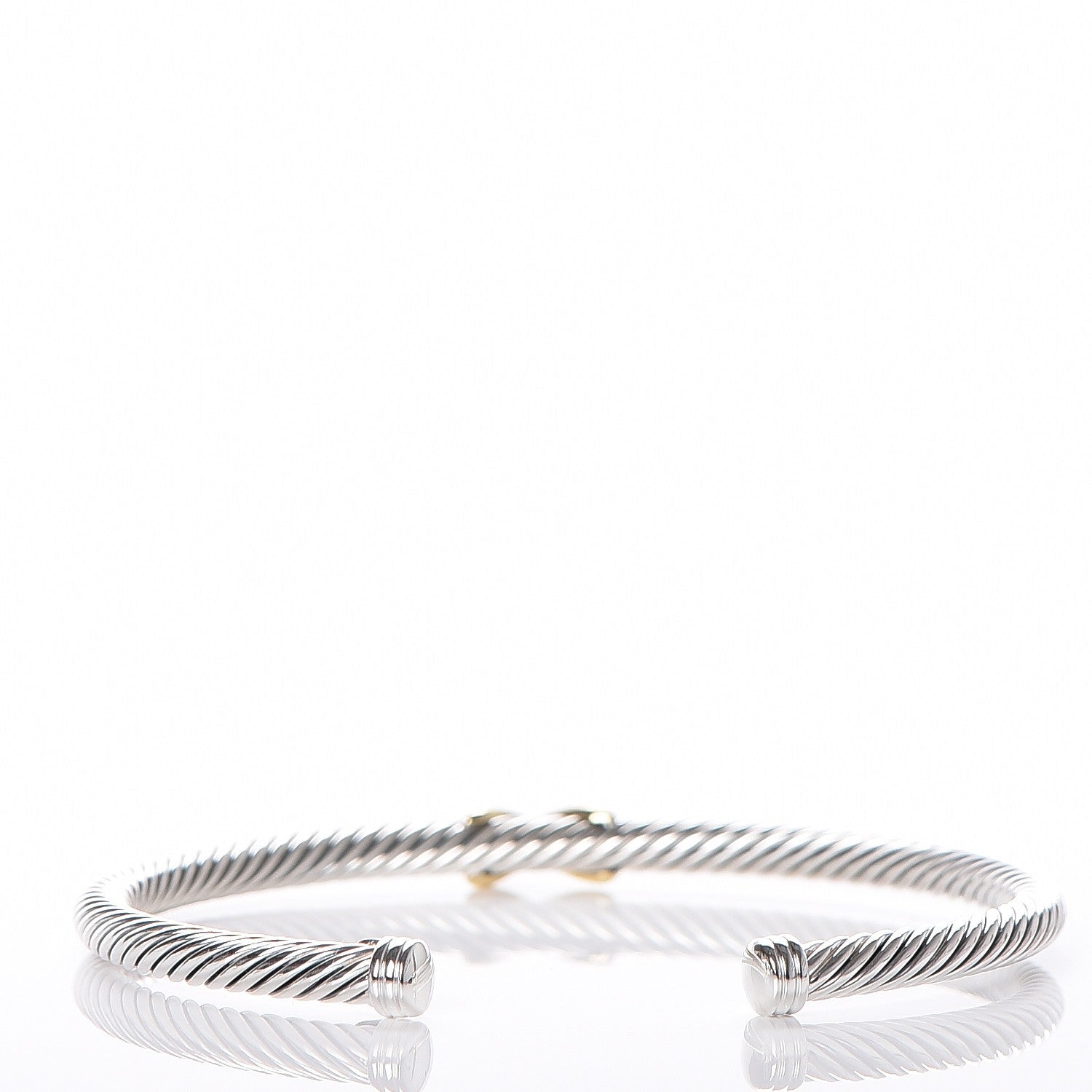 David Yurman Sterling Silver 18K Yellow Gold 4mm X Station Cable Bracelet 3 of 4