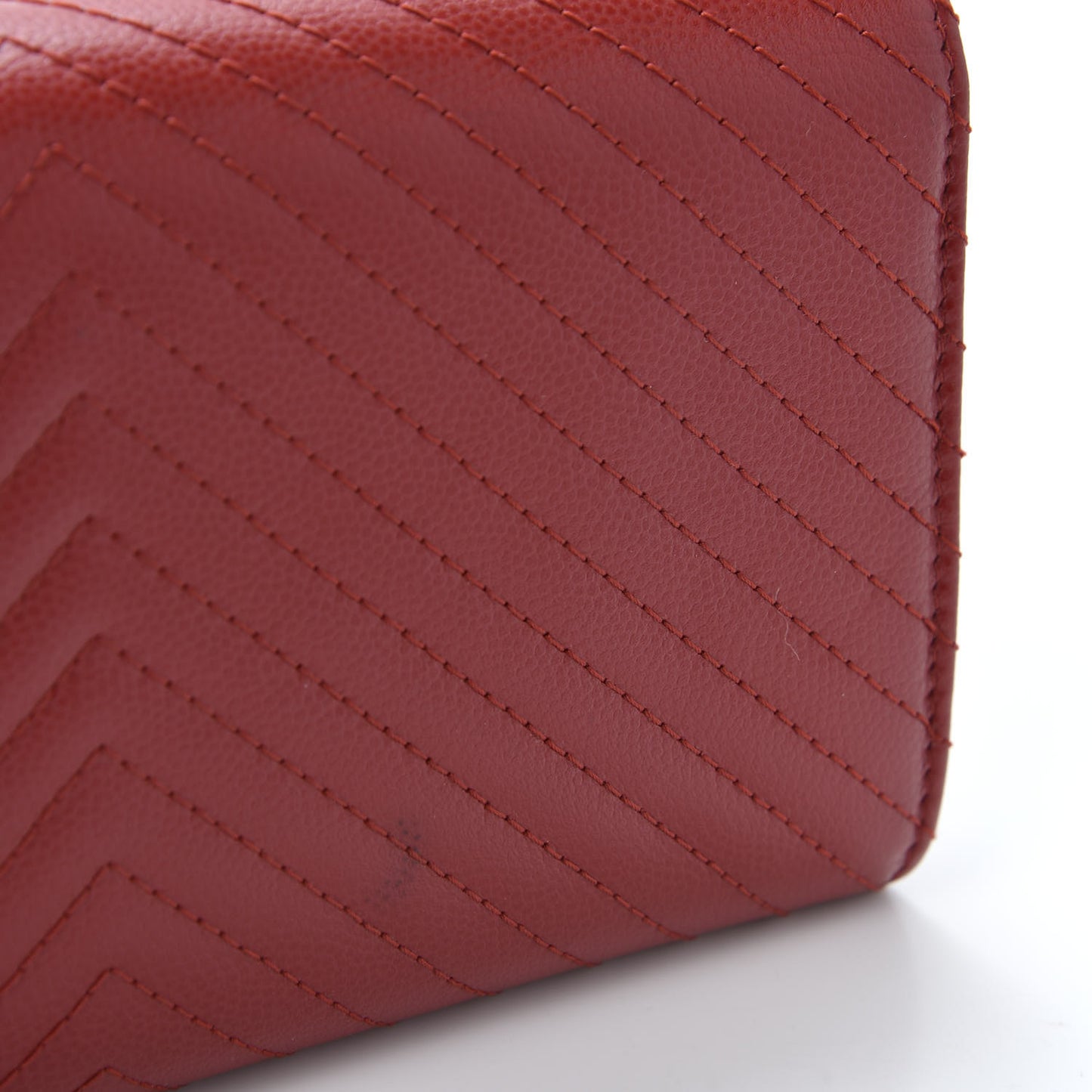 Caviar Chevron Quilted Large Flap Wallet Dark Red