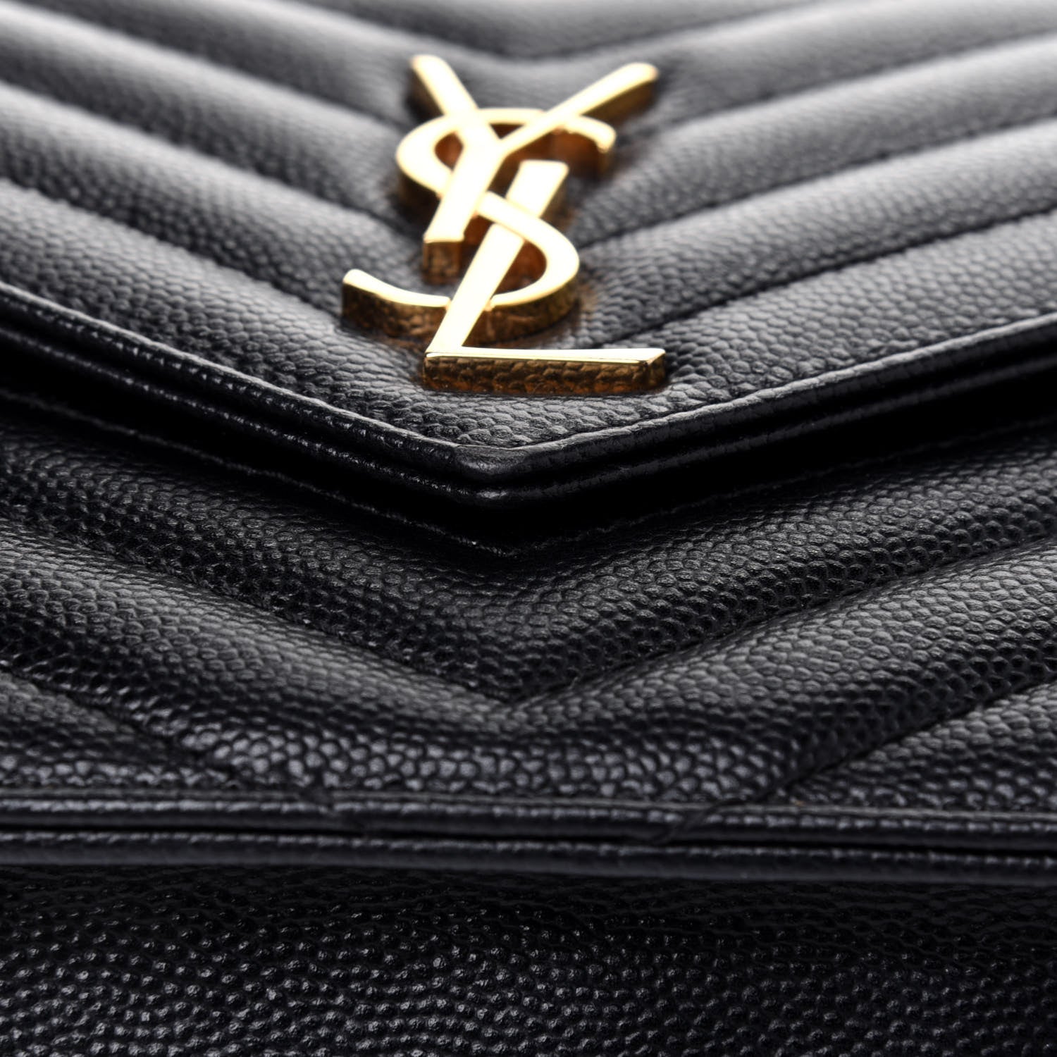 Saint Laurent Grain De Poudre Matelasse Chevron Monogram Envelope Chain Wallet Black 12 of 14