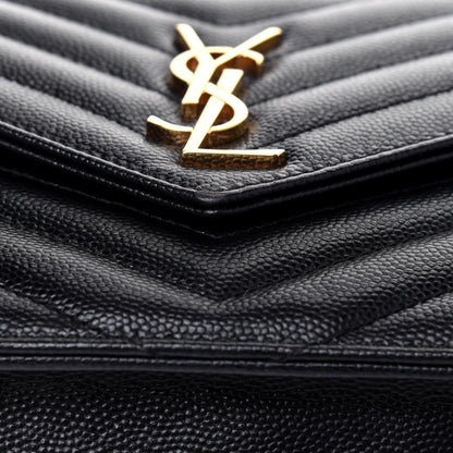 Saint Laurent Grain De Poudre Matelasse Chevron Monogram Envelope Chain Wallet Black 12 of 14