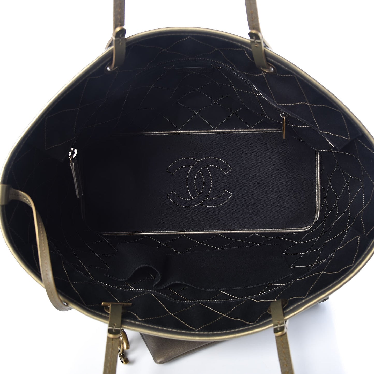 Grained Calfskin Large Shopping Fever Tote Gold