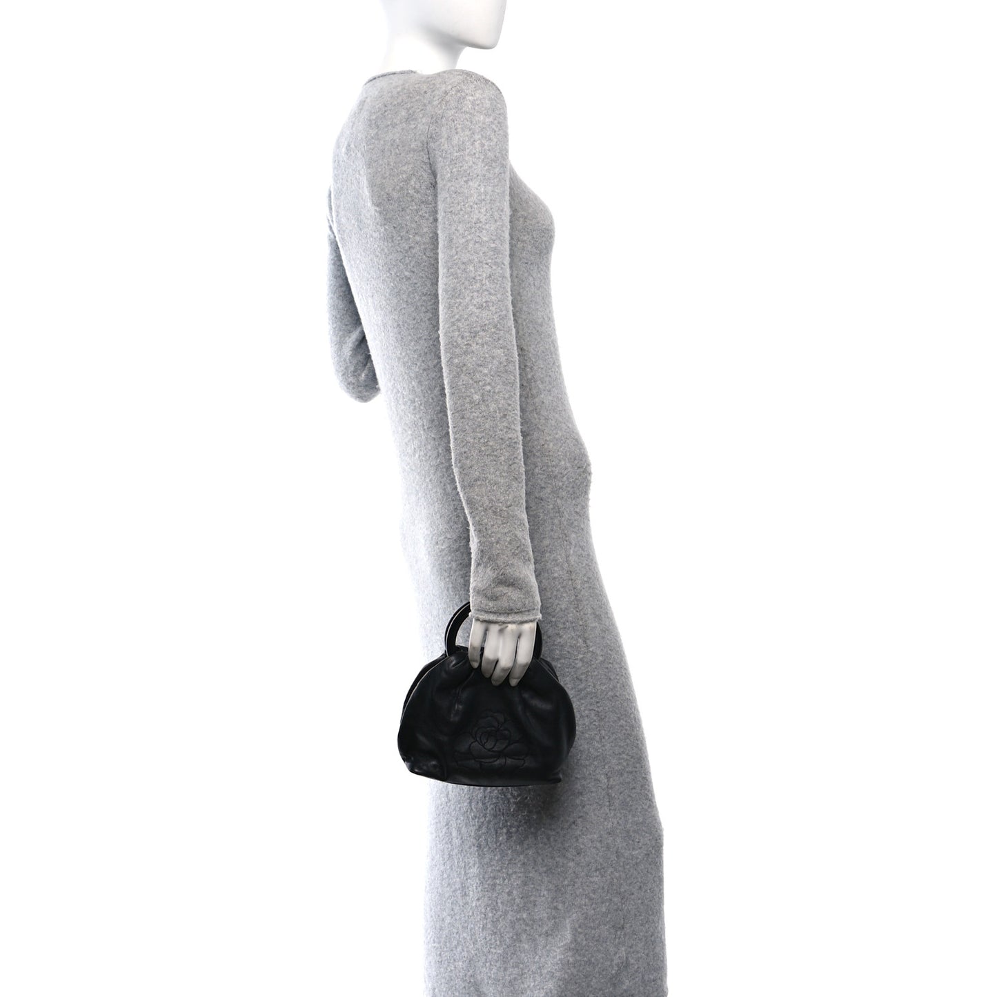 Lambskin Camelia Round Handle Mini Bag Black