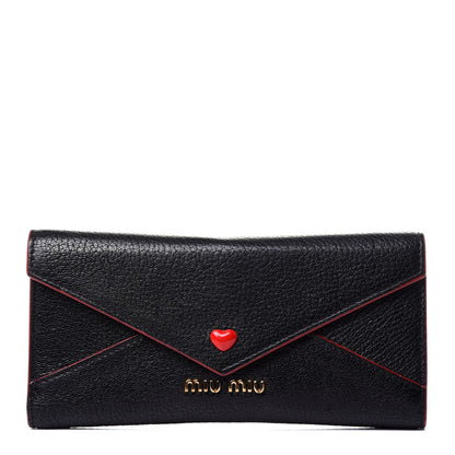 Miu Miu Goatskin Madras Love Envelope Wallet Black 1 of 9