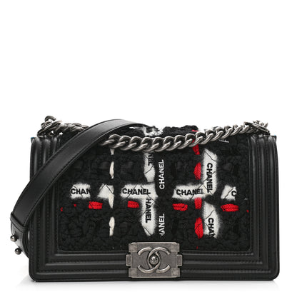Chanel Lambskin Tweed Logo Embroidered Medium Boy Flap White Red Black 1 of 13