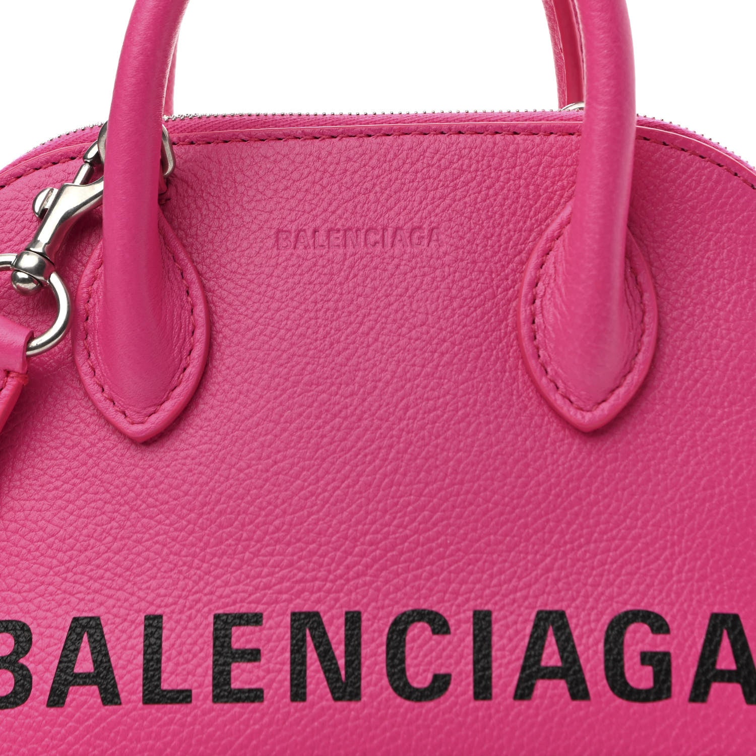 Balenciaga Grained Calfskin Logo XXS Ville Top Handle Bag Acid Fuchsia Black 8 of 10