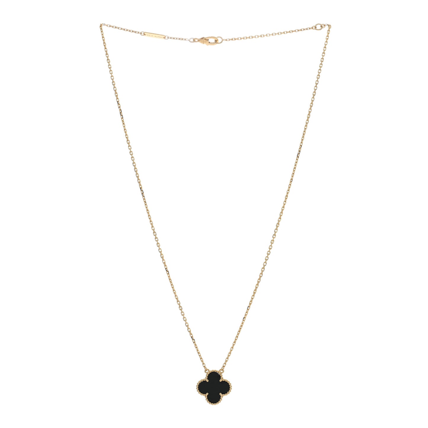18K Yellow Gold Black Onyx Vintage Alhambra Pendant Necklace