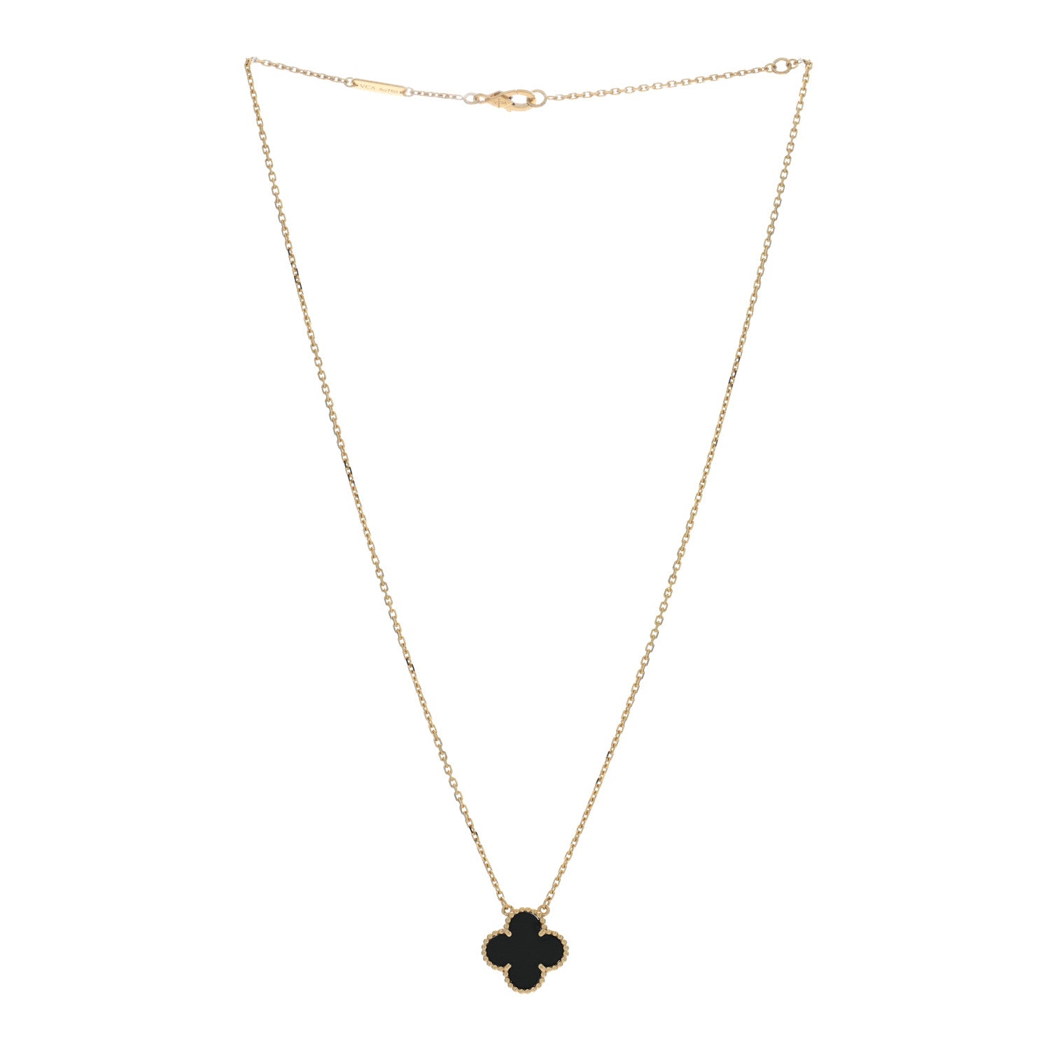 Van Cleef & Arpels 18K Yellow Gold Black Onyx Vintage Alhambra Pendant Necklace 3 of 4