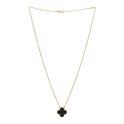 Van Cleef & Arpels 18K Yellow Gold Black Onyx Vintage Alhambra Pendant Necklace 3 of 4