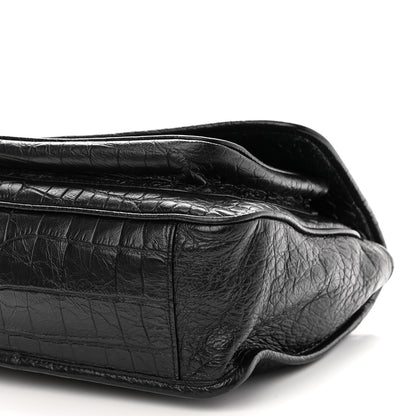 Saint Laurent Crocodile Embossed Lambskin Monogram Medium Niki Chain Satchel Black 9 of 9