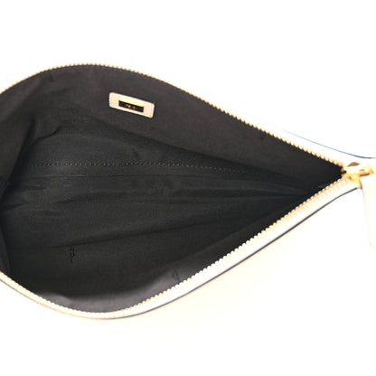 Fendi Vitello King Logo Embossed Medium Flat Pouch White Ice 5 of 8