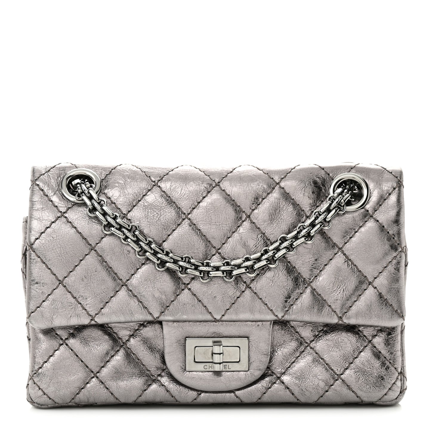 Metallic Calfskin Quilted 2.55 Reissue 224 Flap Silver