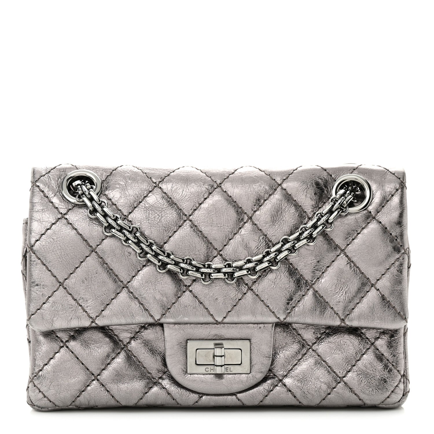 Chanel Metallic Calfskin Quilted 2.55 Reissue 224 Flap Silver 1 of 12