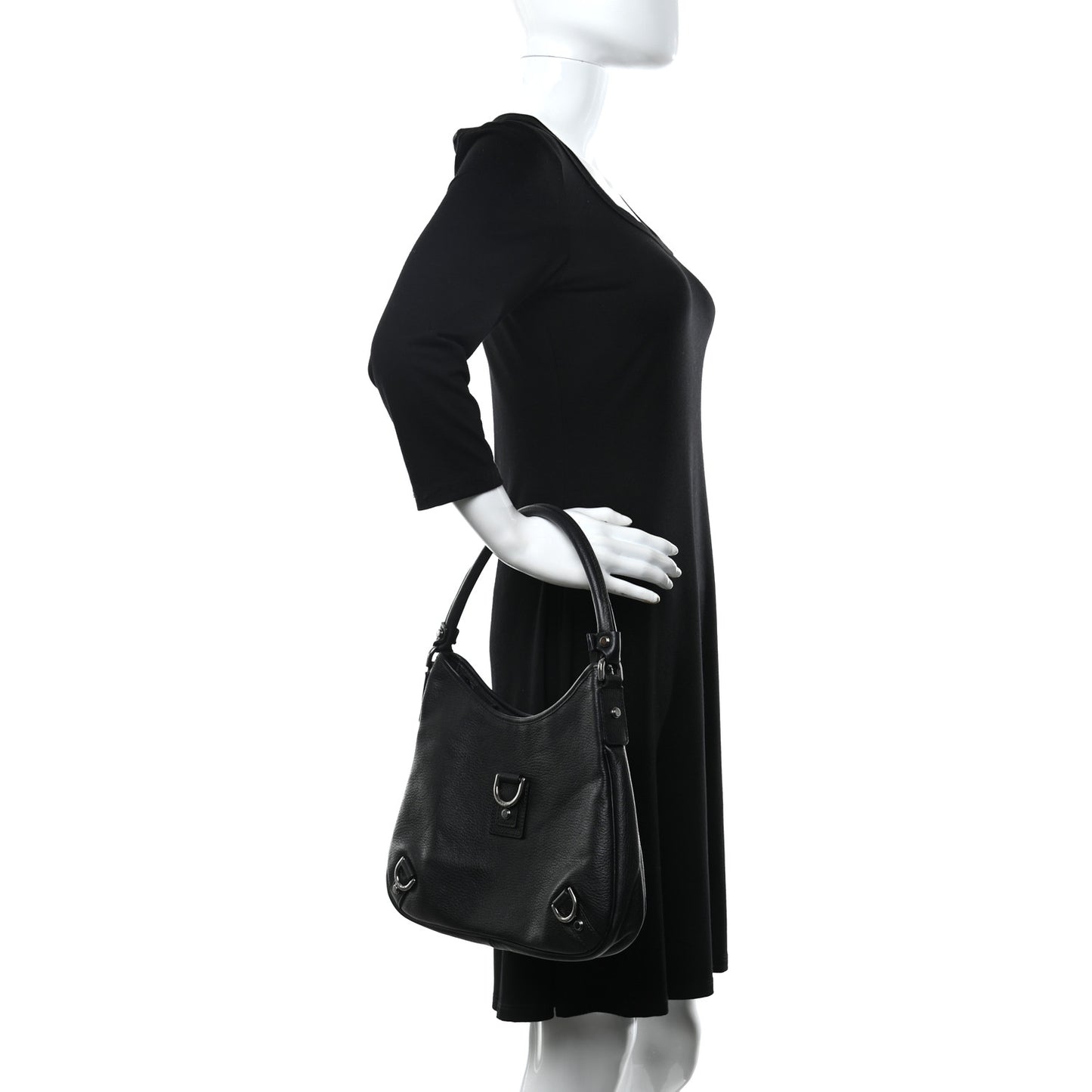 Calfskin Abbey D Ring Hobo Black