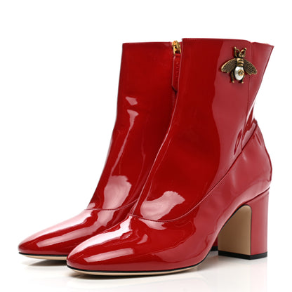 Gucci Patent Calfskin GG Lois Bee Ankle Booties 40.5 Red 3 of 10