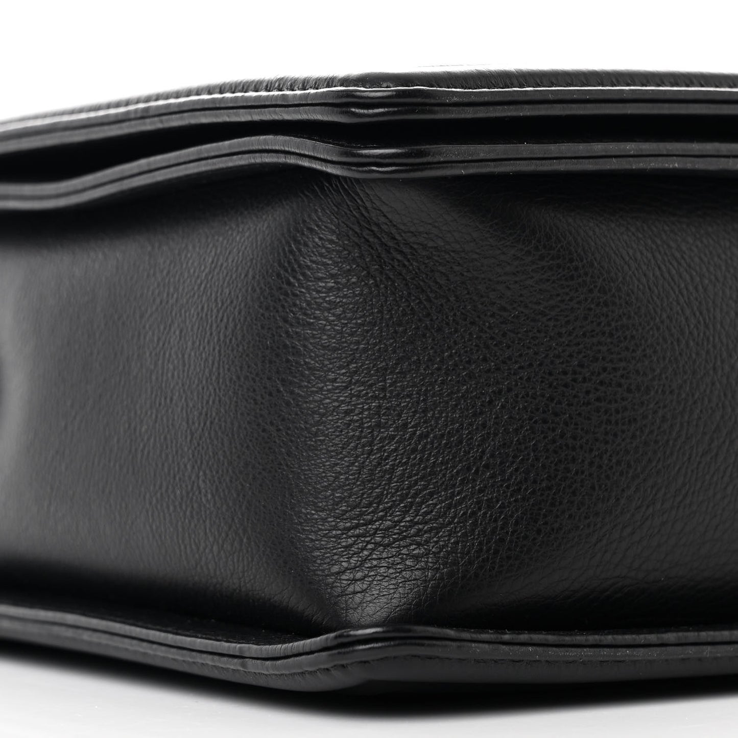Calfskin Double Stitch Large Boy Flap Black