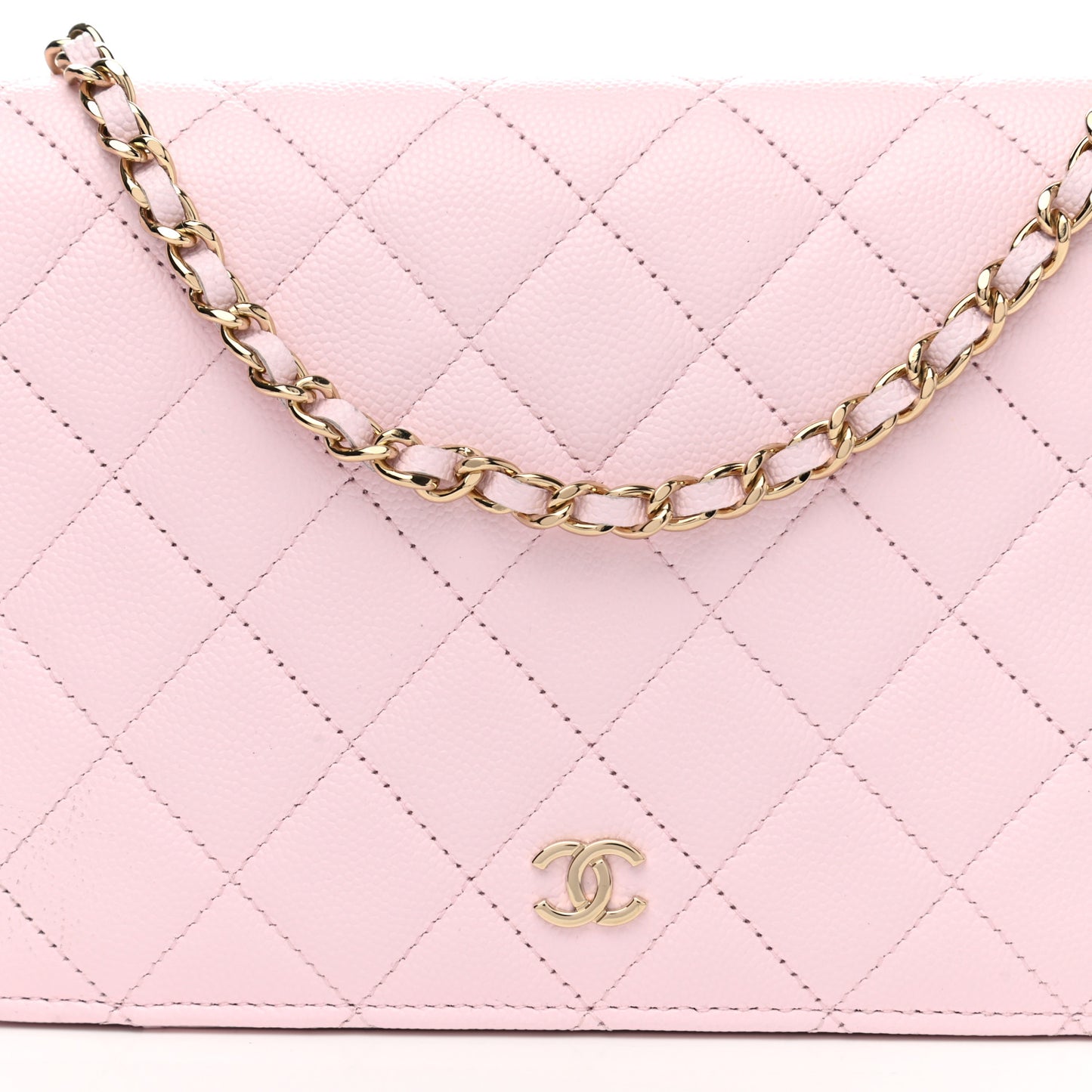 Caviar Stitched Wallet On Chain WOC Light Pink