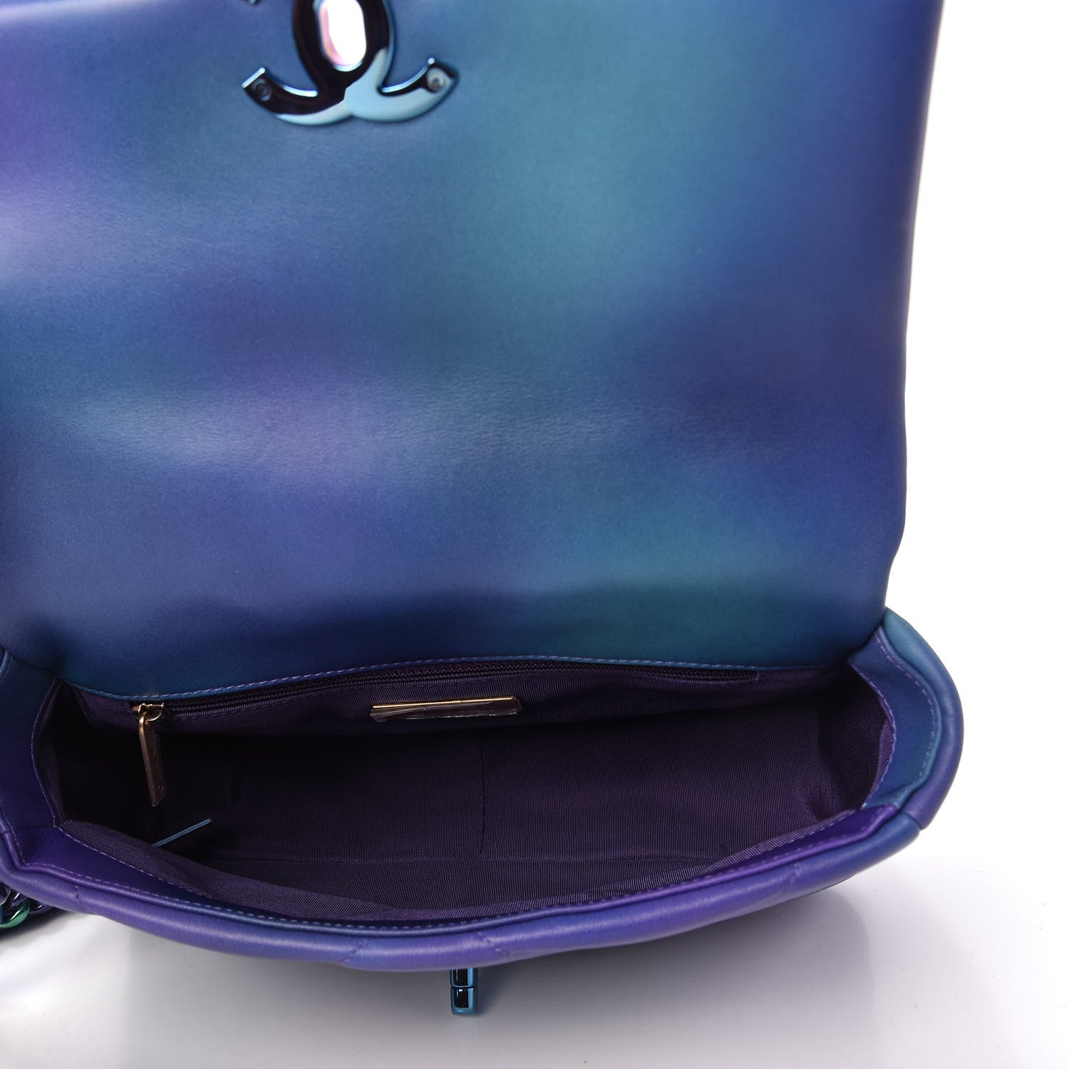 Chanel Tie Dye Calfskin Quilted Medium Chanel 19 Flap Blue Purple 5 of 10