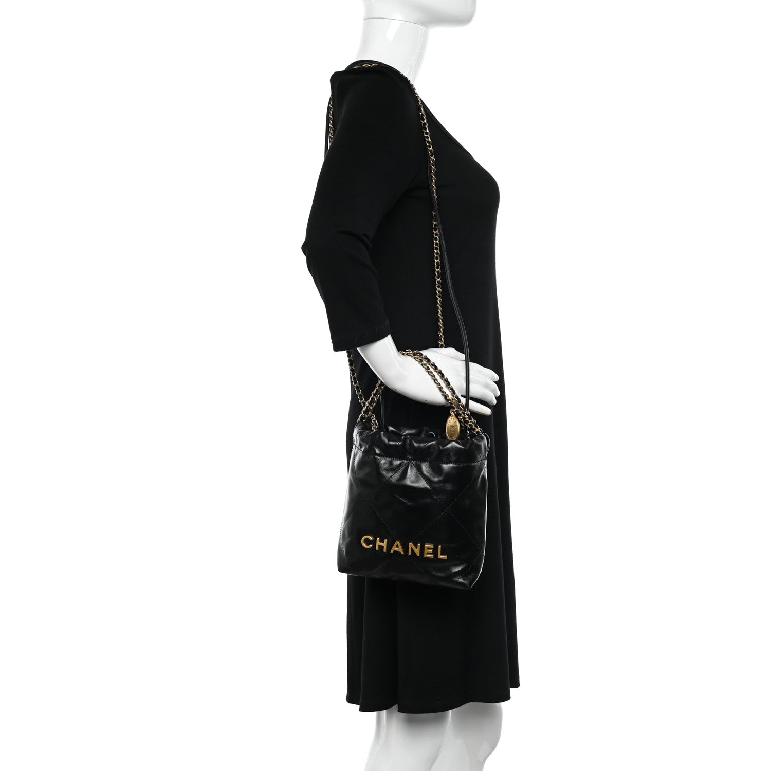 Chanel Shiny Calfskin Quilted Mini Chanel 22 Black 2 of 10