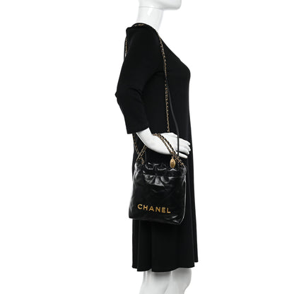 Chanel Shiny Calfskin Quilted Mini Chanel 22 Black 2 of 10