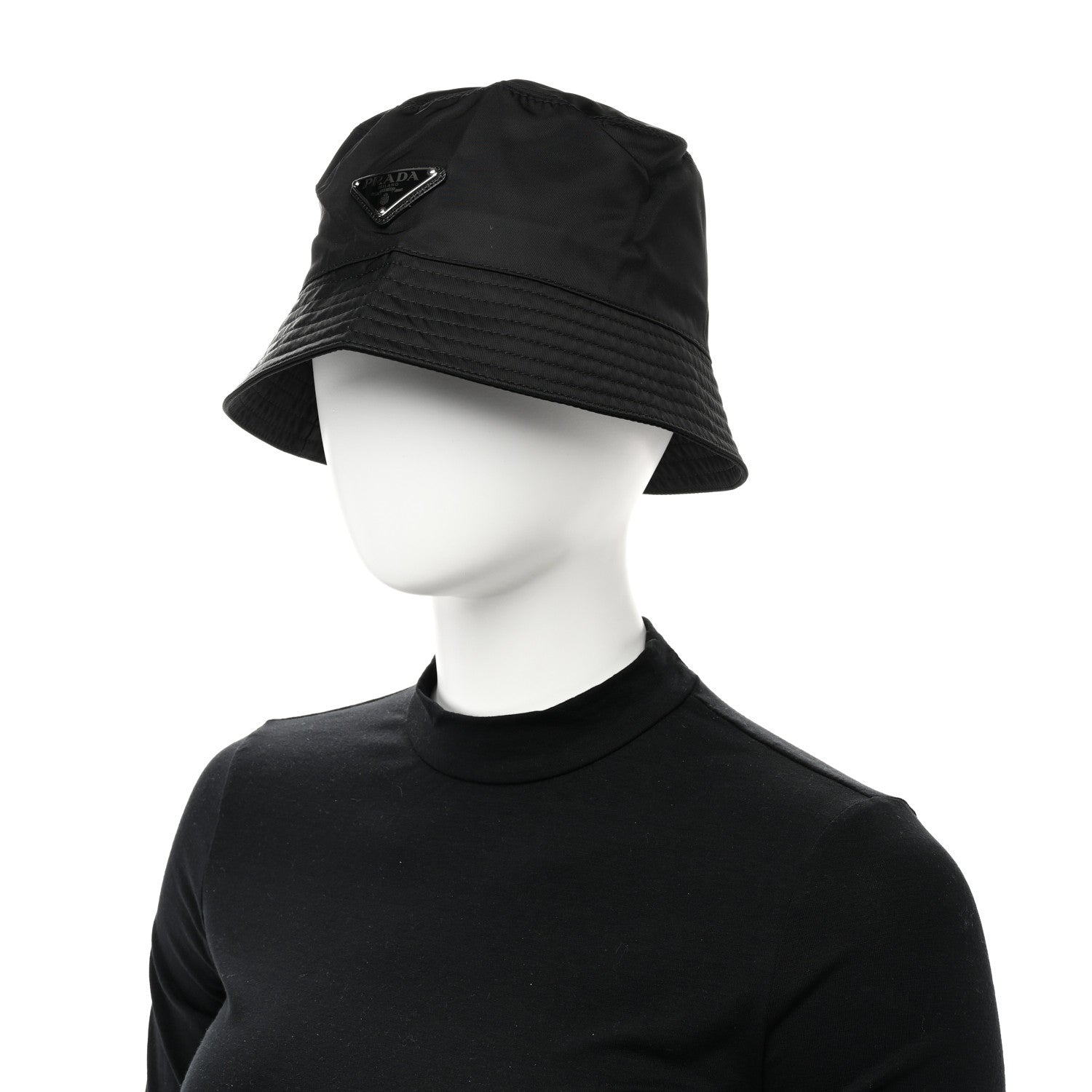 Prada Re-Nylon Metal Triangle Logo Mens Bucket Hat XXL Black 2 of 8