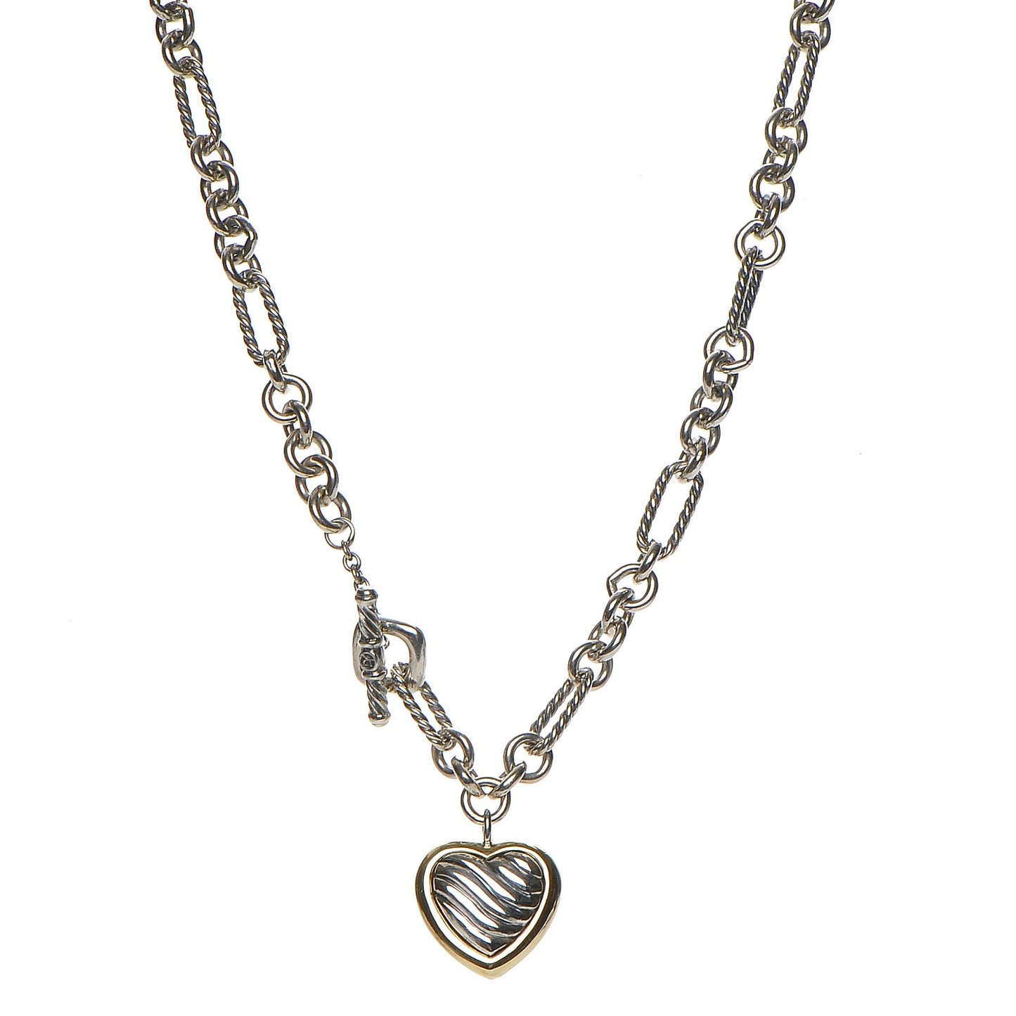 Sterling Silver 18K Yellow Gold Cable Heart Figaro Necklace