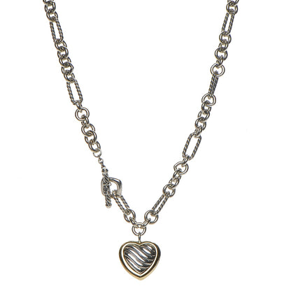 David Yurman Sterling Silver 18K Yellow Gold Cable Heart Figaro Necklace 1 of 7