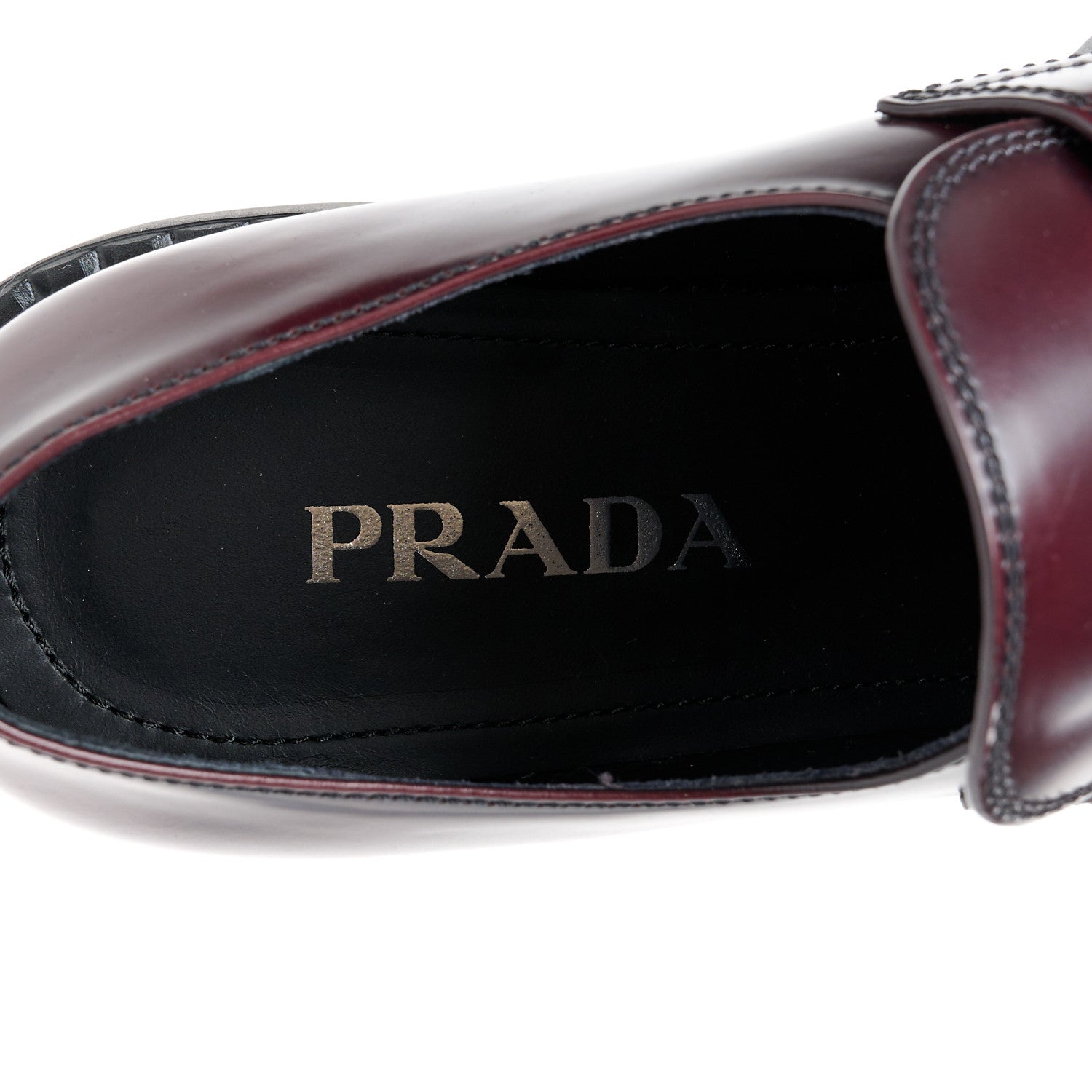 Prada Spazzolato Metal Triangle Logo 50mm Loafers 39.5 Cordovan 8 of 9