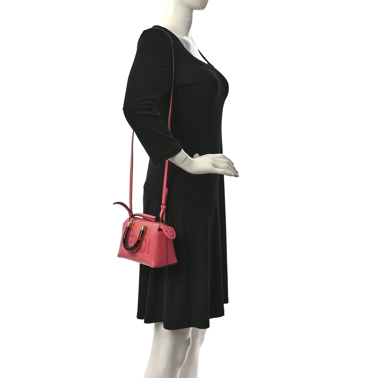 Fendi Vitello King Plexiglass Logo Embossed Mini By The Way Top Handle Boston Bag Pink Dalia 2 of 9