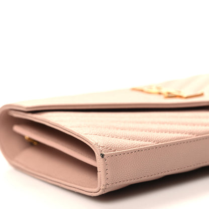 Saint Laurent Grain De Poudre Matelasse Chevron Monogram Chain Wallet Pale Pink 9 of 11