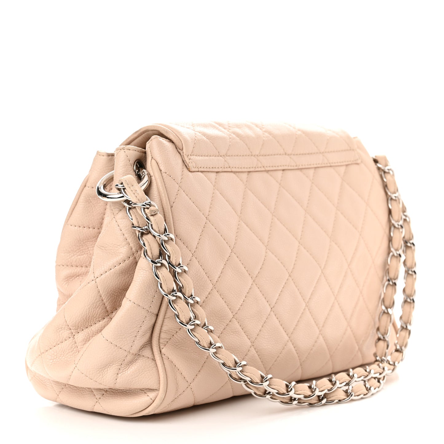 Caviar Quilted Timeless Accordion Flap Beige