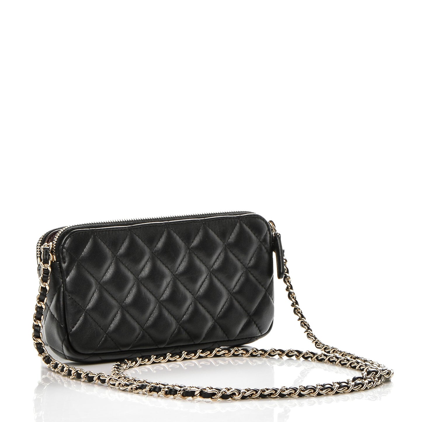 Lambskin Quilted Small Clutch With Chain Black