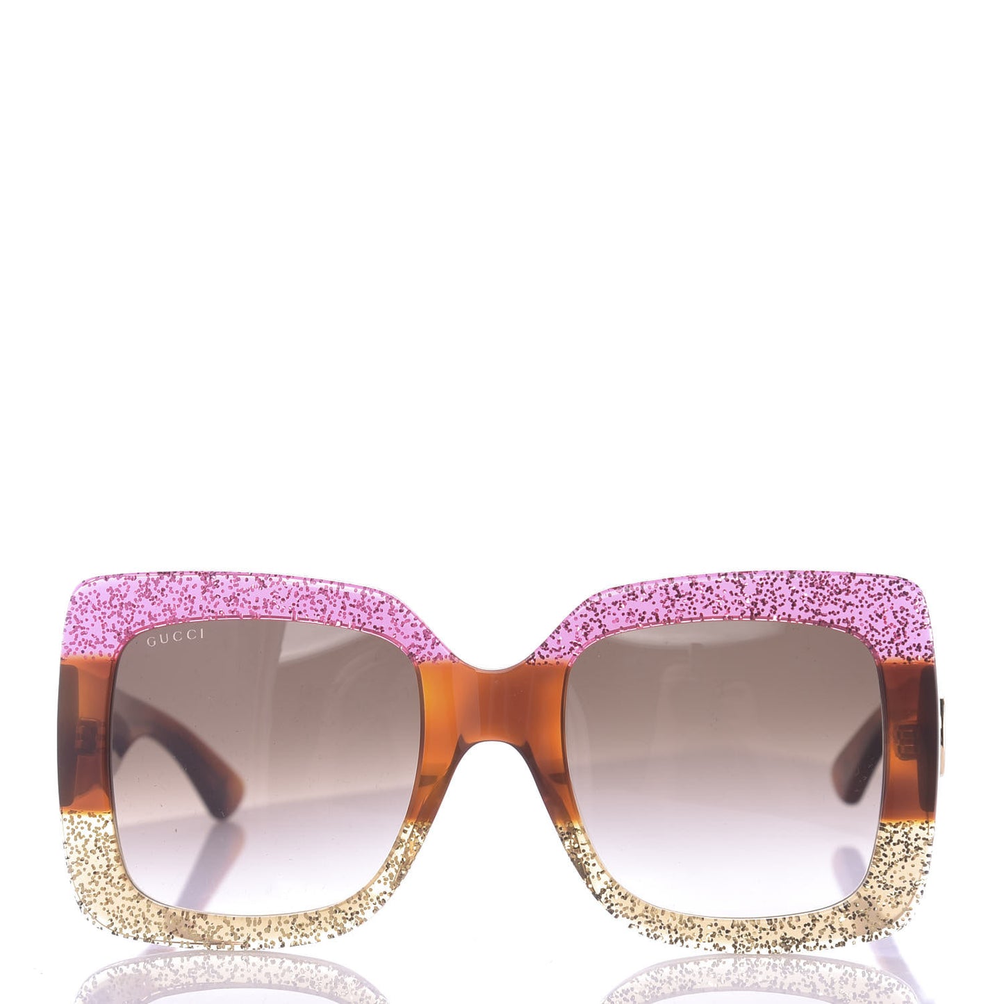 Acetate Square Frame Sunglasses GG0083S Glitter Pink Multi
