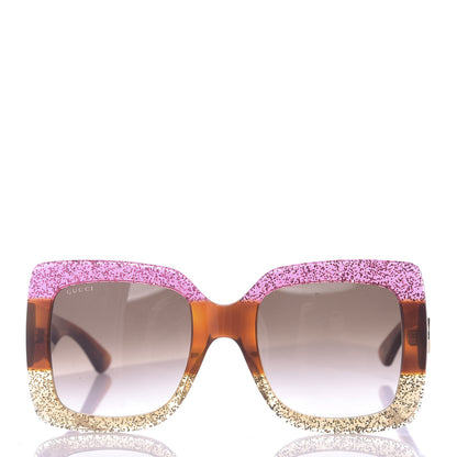 Gucci Acetate Square Frame Sunglasses GG0083S Glitter Pink Multi 2 of 7