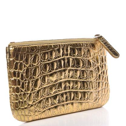 Chanel Metallic Calfskin Crocodile Embossed Cocodile Cosmetic Case Gold 3 of 8