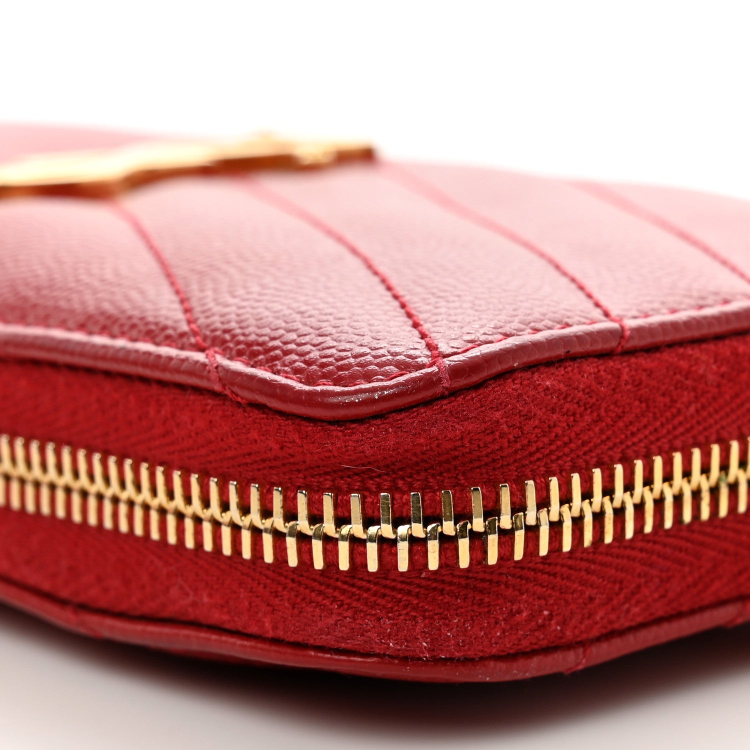 Saint Laurent Grain De Poudre Matelasse Chevron Monogram Zip Around Wallet Red 9 of 10