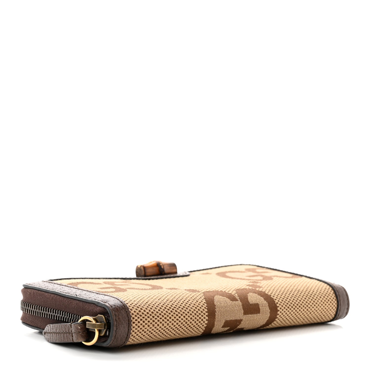 Gucci Monogram Jumbo GG Textured Dollar Calfskin Diana Zip Around Continental Wallet Camel Ebony New Acero 4 of 8