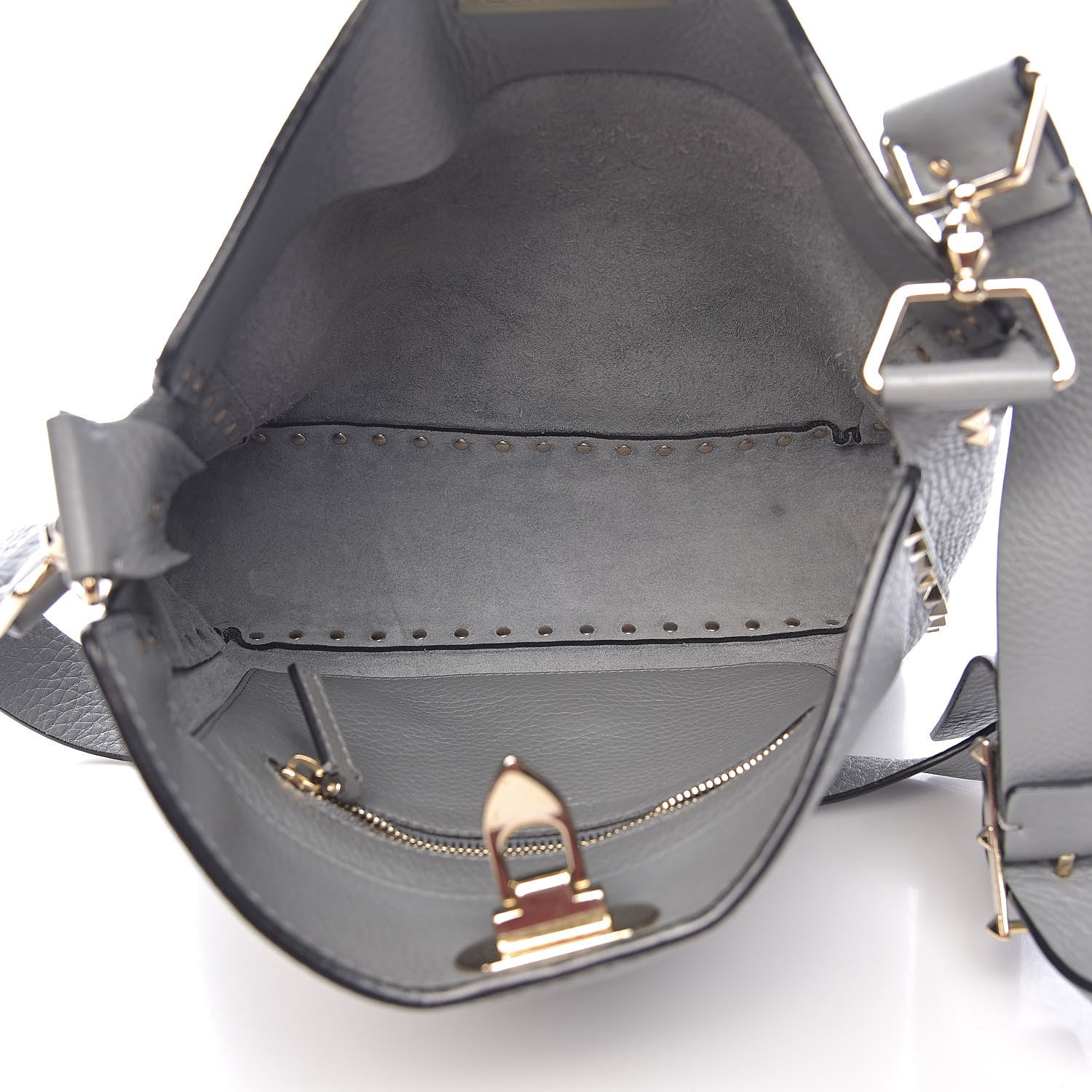 Valentino Garavani Pebbled Calfskin Small Rockstud Flip-Lock Messenger Bag Light Stone 5 of 11