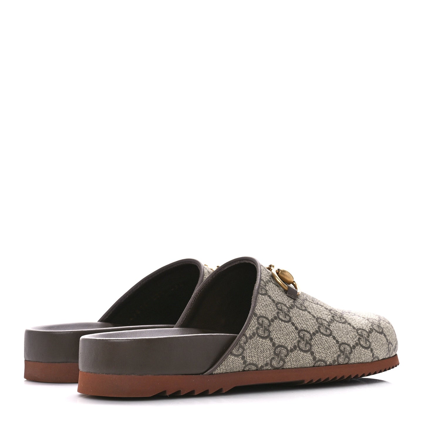 GG Supreme Monogram Miro Soft Calfskin Womens Horsebit Slippers 37.5 Beige Ebony New Acero