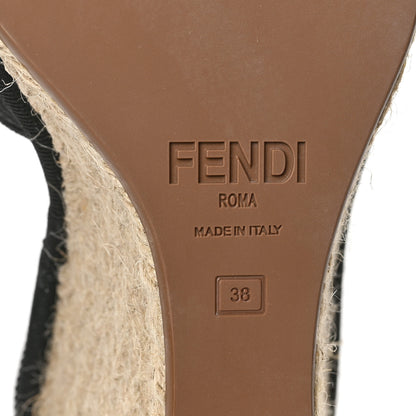 Fendi Canvas FF Embroidered Roma Ankle Wrap Espadrille Wedges 38 Black 6 of 8