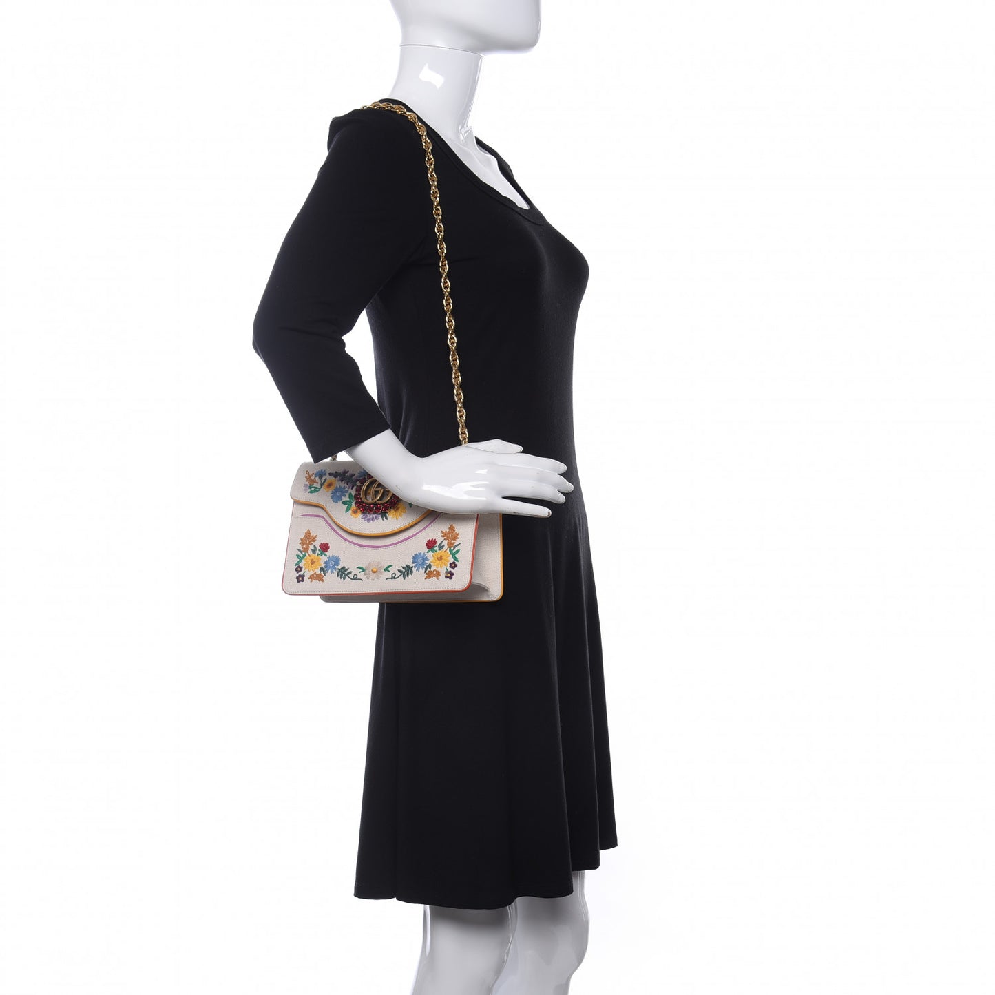 Linen Canvas Embroidered Small Shoulder Bag White