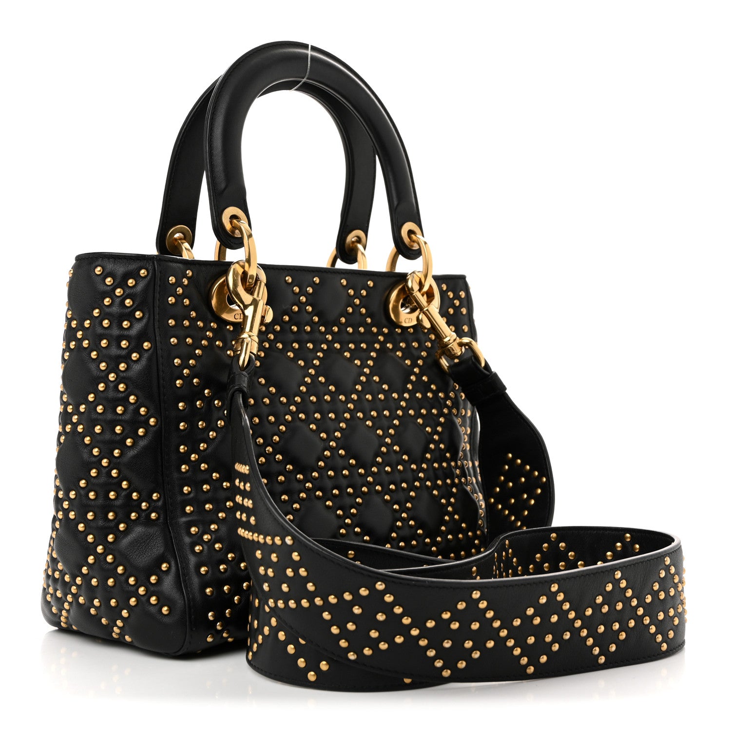 Christian Dior Calfskin Cannage Studded Medium Supple Lady Dior Black 3 of 14
